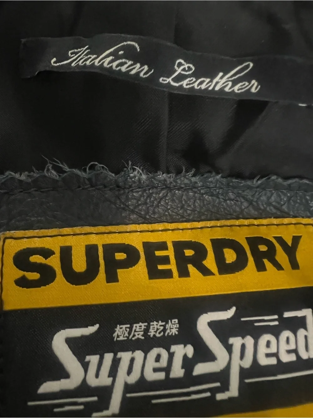 Superdry Super Speed Leather Jacket Black Italian Leather Moto Slim Fit Sz L